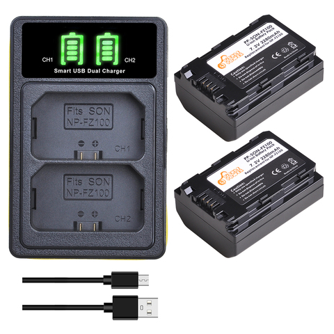 2Pc 2280mAh NP-FZ100 NPFZ100 NP FZ100 Battery Charger Kits for Sony BC-QZ1 Alpha 9 9R A9R 9S ILCE-9 A7R A7 III ILCE-7M3 A6600. ► Photo 1/6