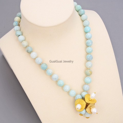 GG Jewelry White Pearl 10mm Natural Amazonite Necklace ► Photo 1/3