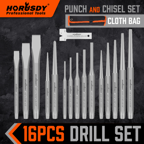 HORUSDY-2022 16-Piece Punch and Chisel Set, Including Taper Punch, Cold Chisels, Pin Punch, Center Punch ► Photo 1/6