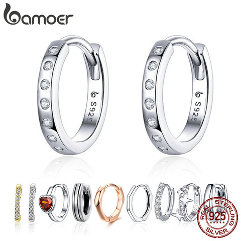 BAMOER Hoop Earrings for Women Trendy Styles 925 Sterling Silver Minimalist Simple Ear Hoops Silver Anti-allergy Fashion Jewelry ► Photo 1/6