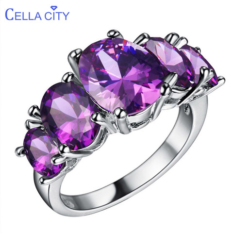 Cellacity Classic Silver 925 Jewelry Gemstones Ring for Women Amethyst Sapphire Ruby Emerald Powder crystal Wedding Engagement ► Photo 1/6