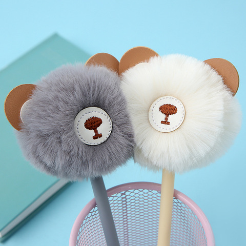 Kawaii Fluffy Cartoon Bear Hair Ball Gel Pen Signature Pen Neutral Pen School Office Supply Promotional Gift ► Photo 1/5