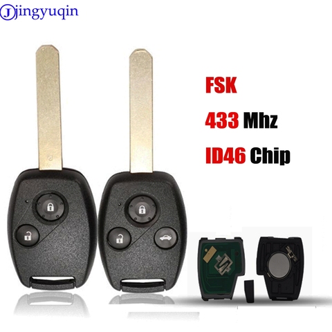 jingyuqin FSK 433MHZ With ID46 Chip 2/3 Buttons Remote Car Key Fob For Honda Cr-V Civic Insight Ridgeline Accord ► Photo 1/6