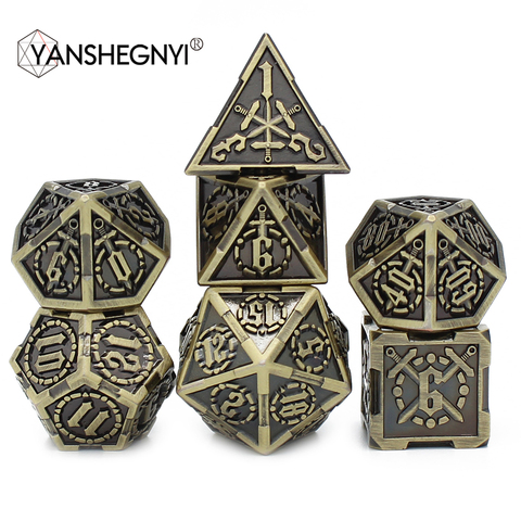 2022 New Design Metal Dice Set Include Pouch for Play Tabletop DnD RPG MTG Games 7pcs D4 D6 D8 D10 D% D12 D20 Set Polyhedral ► Photo 1/6