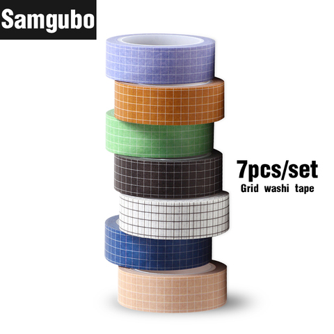 7pcs/set  Grid Washi Tape Set Masking Tape Washy Tape Organizer Journaling Supplies  Washitape Stationery Sticker Scrapbook ► Photo 1/5