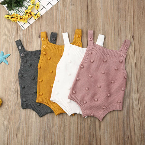 Spring Newborn Baby ​Clothing Baby Boy Girl Knitted Rompers Solid ​Jumpsuit Ruffle Sleeveless One-Piece Clothes ► Photo 1/6