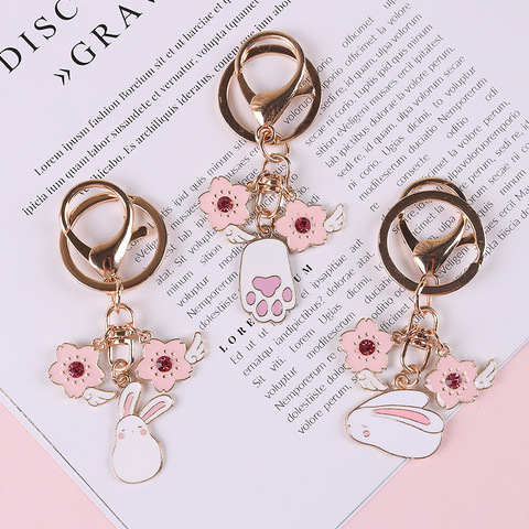 1Pc Cute Enamel Flower Wing Rabbit Keychain Keyring For Women Girl Jewelry Cute Animal Car Handbag Key Holder Decoration K127 ► Photo 1/6