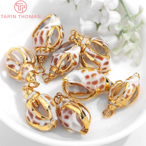 6PCS 15x27MM 19x32MM 24K Gold Color Brass Cover Natural Conch Charms Pendants High Quality Diy Jewelry Findings Accessories ► Photo 1/3