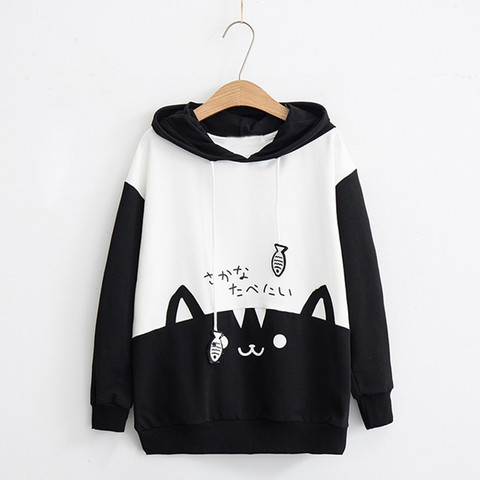 Women sweatshirt Cat Print hoodies kawaii Japanes pullovers Loose Casual Long Sleeve Pocket Hoodie Blouse Tops sudadera mujer ► Photo 1/6