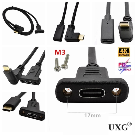 USB Type C Extension Cable USB3.1 Data Video Cable USB-C Male to Female Extender Cord Connector with Screw Panel Mount Shielded ► Photo 1/6