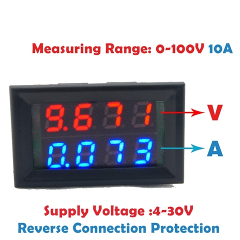 Digital DC Voltmeter Ammeter DC 100V 10A Voltage Current Meter Power Supply  Red Blue LED Dual Display ► Photo 1/1