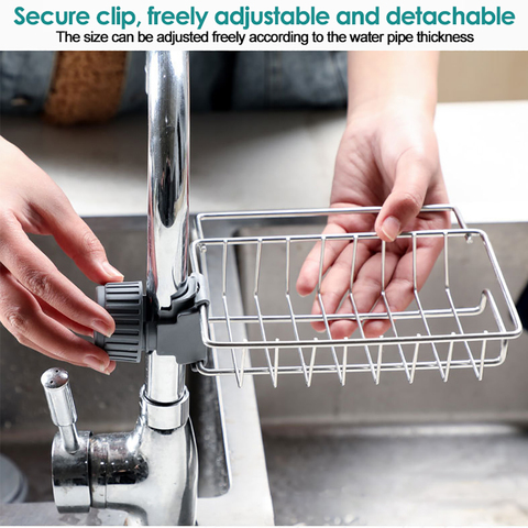 Adjustable Stainless Steel Faucet Storage Racks Sink Rag Sponge Draining Rack Kitchen Bathroom Soap Storage Holders Shelves ► Photo 1/6