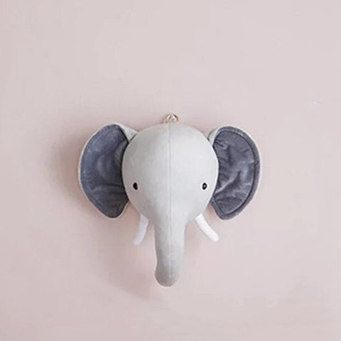 Cute Animals Elephant Head Stuffed Plush Doll Kids Girls Bedroom Wall Hanging Decoration Artwork Toys Nordic Style Photo Props ► Photo 1/6