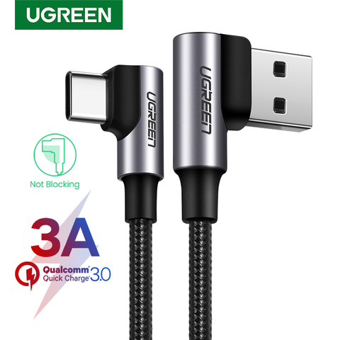 UGREEN Nylon USB C Cable 90 Degree Fast Charger USB Type C Cable for Xiaomi Mi 8 Samsung Galaxy S10 Plus Mobile Phone USB-C Cord ► Photo 1/6