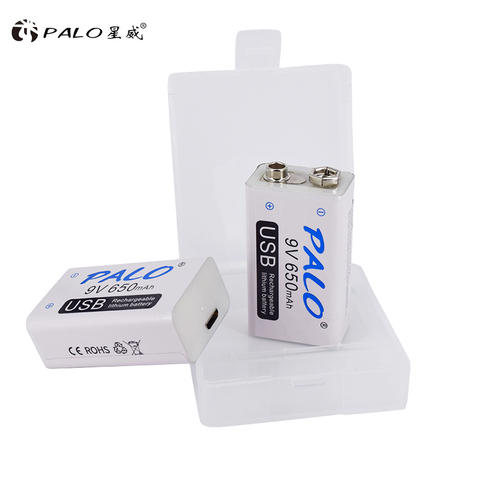PALO 9V 6F22 2-20pcs USB Rechargeable Battery 9 volt 650mAh lithium li-ion li ion liion smart fast charging batteries ► Photo 1/6