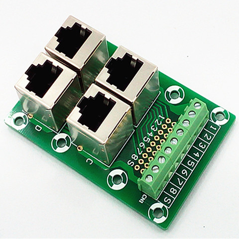 RJ45 8P8C Jack 4-Way Buss Breakout Board, Terminal Block, Connector. ► Photo 1/2