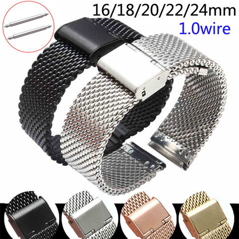 Replacement Watch Strap 16mm 18mm 20mm 22mm 24mm Stainless Steel ML Loop Meshed Watch Band Wrist Bracelet Fold Buckle Pins ► Photo 1/6