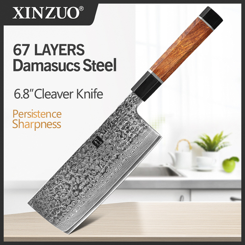 XINZUO 6.8'' Kitchen Nakiri Knife Damascus Stainless Steel Butcher Meat Cleaver Knife Vegetable Cutter Desert Ironwood Handle ► Photo 1/6