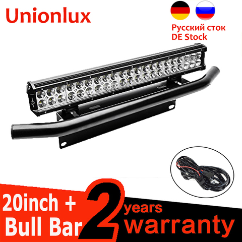 Unionlux 20inch 126w LED Light Bar License Plate Bracket Bull Bar Wiring Harness for Truck Car Offroad 4x4 for ATV 12V LED Bar ► Photo 1/6