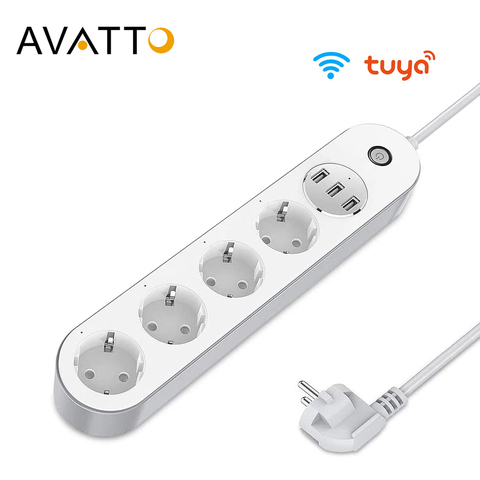 AVATTO WPS02 EU/US/UK WiFi Smart Power Strip with 4 Outlets 3USB Ports , 2.1m Extension Cord Voice works with Alexa, Google Home ► Photo 1/6