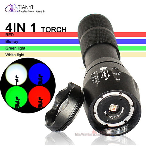 A100 telescopic focusing multi-function strong light flashlight red/white/blue/green four-color light source household RGB TORCH ► Photo 1/6