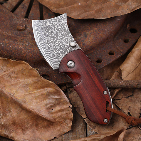 Free shipping sharp Damascus steel imports blacksmithing camping tool mini folding knife wood handle outdoor self-defense knife ► Photo 1/1