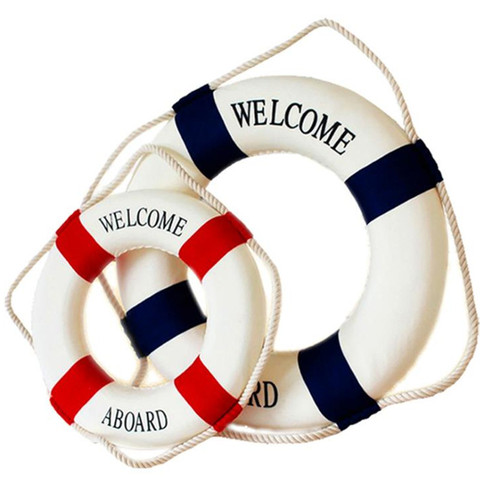 Nautical Style Welcome Decorative Red Blue Life Buoy Home Marine Beach Wall Decoration Life Buoy Crafts Living Room Decoration ► Photo 1/6