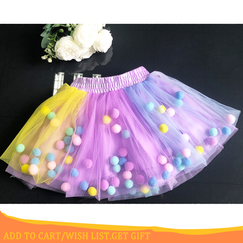2022 New Arrival Infant Mulity Colorful Tulle Tutu Skirt Pom Pom Princess Mini Dress Children Clothing Pettiskirt Girl Clothes ► Photo 1/6