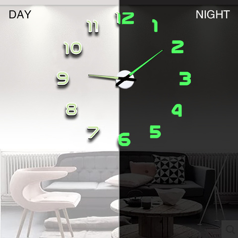 New Luminous Wall Clocks Large Clock watch Horloge 3D DIY Acrylic Mirror Stickers  Quartz Duvar Saat Klock Modern mute ► Photo 1/6