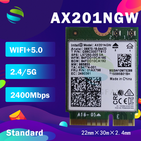 Wi-Fi 6 Intel AX201 Bluetooth 5.0 Dual Band 2.4G/5G Wireless NGFF Wifi Card AX201NGW 802.11ac/ax 2.4Gbps Wlan adapter ► Photo 1/1