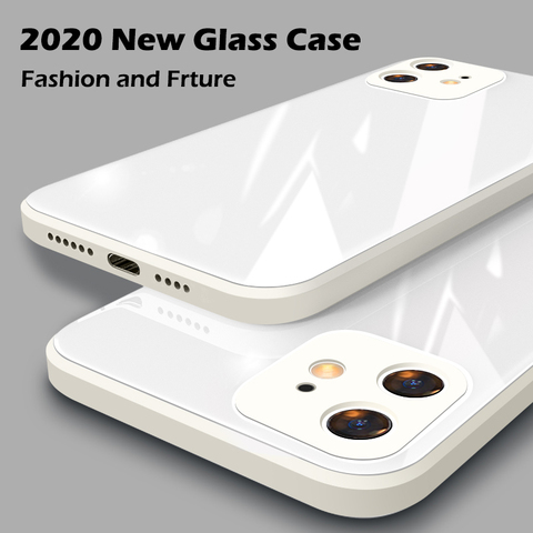 ASTUBIA Square Tempered Glass Case For iPhone 11 12 Pro Max Case Anti-knock Baby Skin Fram Cover For IPhone X XS MAX XR 7 8 Plus ► Photo 1/6