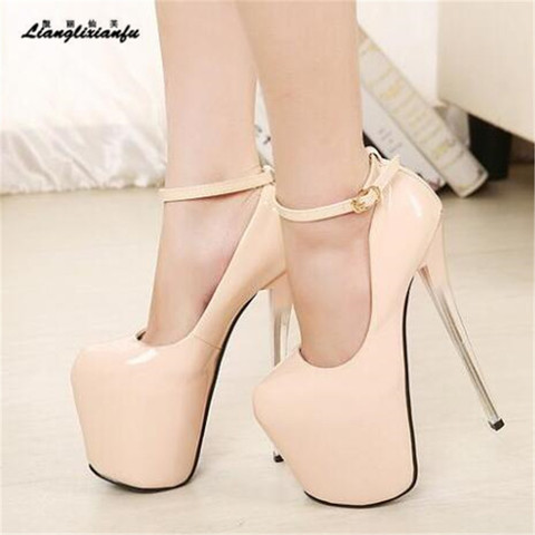 Crossdresser shoes woman Plataforms Pumps Fashion Show ladies 22cm Super thin high heels wedding Party Ankle strap Ladies pumps ► Photo 1/6