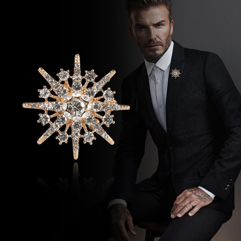 Six-pointed Star Crystal Rhinestone Flower Brooches Fashion Shirt Collar Needle Men's Suit Lapel Pin Badge Men Accessories Gifts ► Photo 1/6