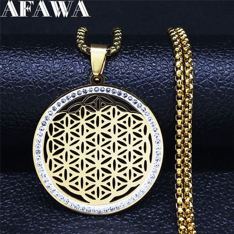 Yoga Flower of Life Stainless Steel Crystal Chain Necklaces Gold Color Women/Men Pendant Necklace Jewelry bijoux femme N4834S02 ► Photo 1/6