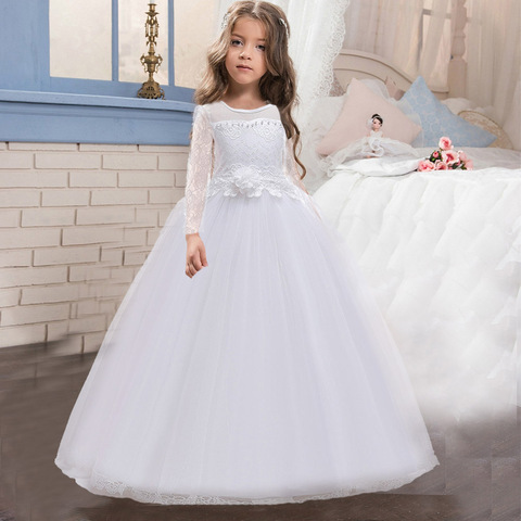 Winter White One Shoulder Long Bridesmaid Dress Girl Bow Gown Kids Dresses For Girls Children Princess Party Wedding Dress ► Photo 1/6
