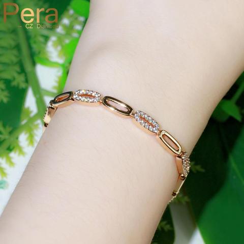 Pera Noble 585 Rose Gold Cubic Zirconia Round Shape Connected Tennis Bracelets for Women Fashion Brand Jewlery Accessories B189 ► Photo 1/1