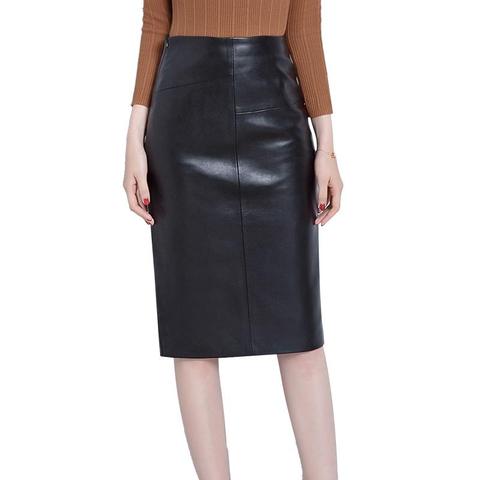 Women 2022 Autumn Winter Sheepskin Skirt Genuine Leather Midi Skirt Female High Waist Split Package Hip Skirt Plus Size 4XL H167 ► Photo 1/6