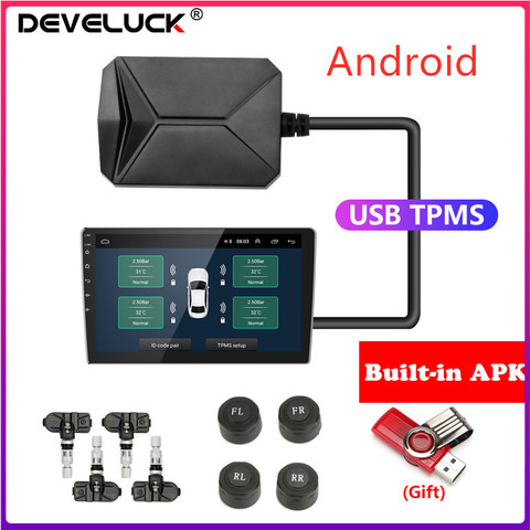 USB Android TPMS Tire Pressure Monitoring System 5V Internal External For Android Navigation Car Radio Display TPMS Alarm System ► Photo 1/6