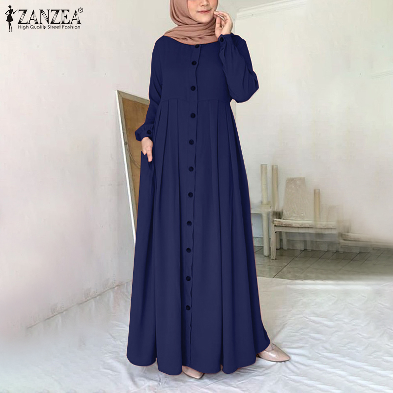 Domple Womens Arabic Solid Modal Muslim Long Sleeve Crewneck Dress