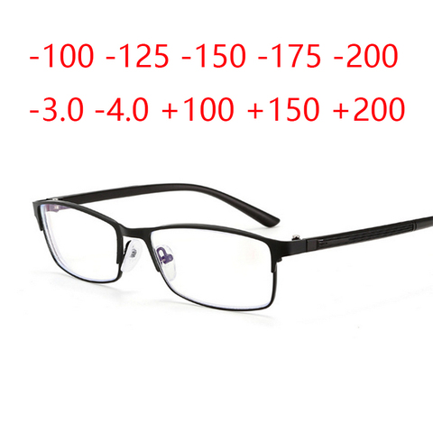 -1 -1.25 -1.5 -1.75 -2 -2.25 -2.5  -3 -3.5 -4 Finished Myopia Glasses Square Full Frame Anti Blue Light Metal Eyewear ► Photo 1/5