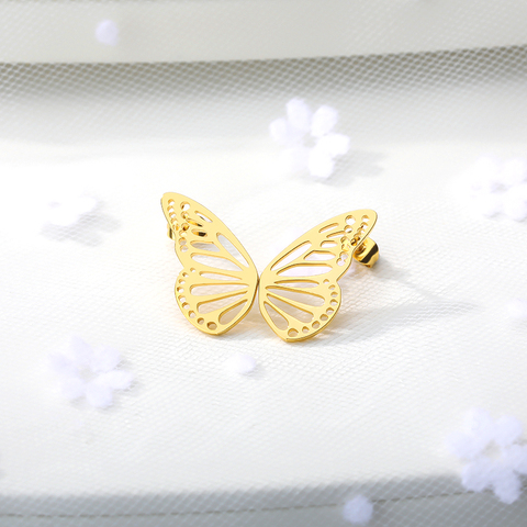 Gold Color Hollow Butterfly Small Earrings Elegant Fan Shaped Women Stainless Steel Stud Earrings Fashion Jewelry Pendientes BFF ► Photo 1/6