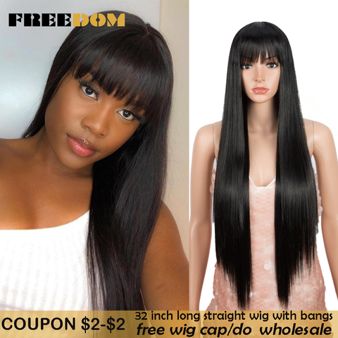 FREEDOM Long Straight Wig With Bangs Synthetic Wigs For Women White Purple Ombre Wig Heat Resistant Fiber Cosplay Wigs ► Photo 1/6