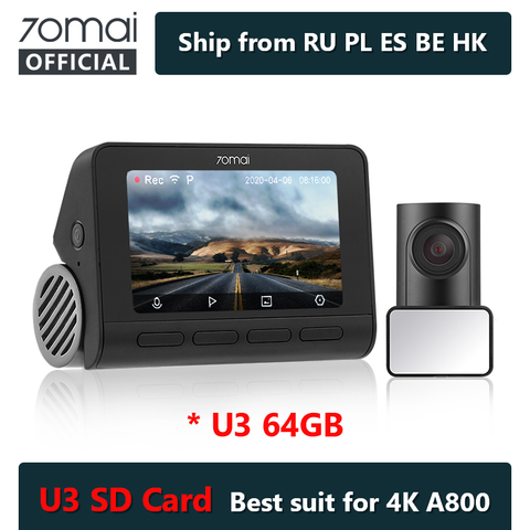 70mai A800 4K Car DVR Dual Vision Cam with Built-in GPS ADAS 70mai 4K Dash Cam A800 UHD 24H Parking Monitior 70mai Camera 140FOV ► Photo 1/6