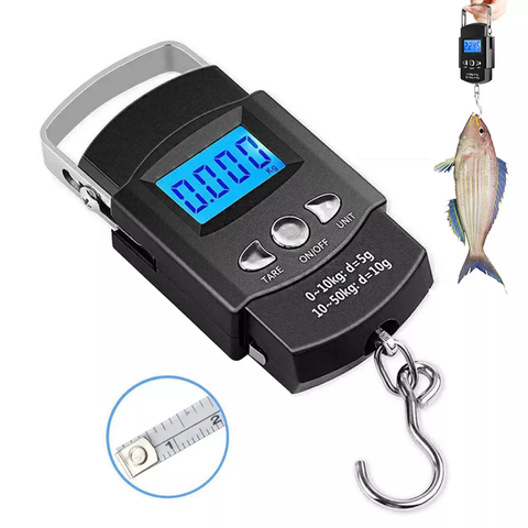 50kg/10g Portable LCD Electronic Hand Scale Travel Hanging Fish Scale with 100cm Long Retractable Measuring Tape ► Photo 1/5