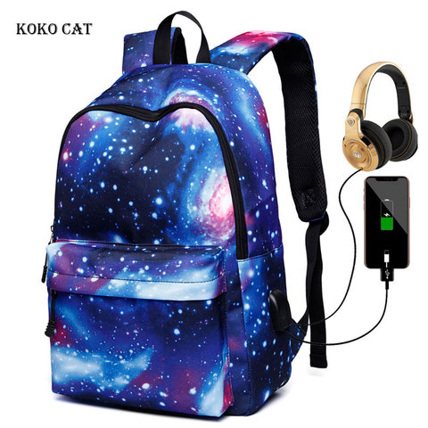 Men Canvas School Laptop Backpack Galaxy Star Universe Space USB Charging for Teenagers Boys Student Girls Bags Travel  Mochila ► Photo 1/6