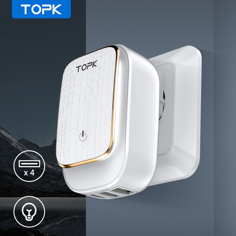 TOPK L-Power 22W 4.4A(Max) USB Charger for iPhone 8 X 7 6 LED Lamp Smart Auto-ID USB Wall Mobile Phone Charger EU/US/UK Plug ► Photo 1/6