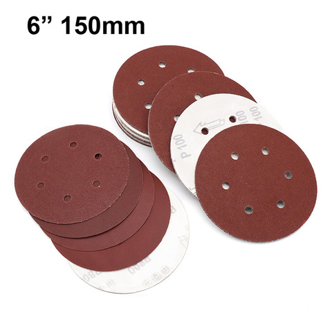 10pcs 6 Inch 150mm Round Sandpaper Six Hole Disk Sand Sheets Grit 40-800 Hook and Loop Sanding Disc Polishing sheets ► Photo 1/5