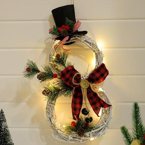 2022 New Christmas Hang Decoration LED Lights Snowman Christmas Wreath Rattan Circle Door Home Christmas Tree Decoration ► Photo 1/6