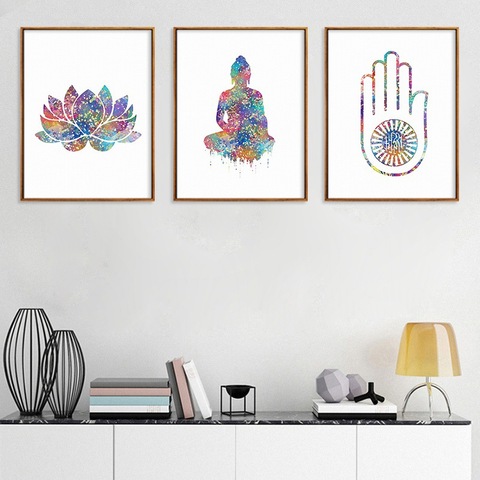 Abstract Watercolor Buddha Statue Colorful Lotus Canvas Painting Zen Painting Modern Home Living Room Decoration Wall Art ► Photo 1/5