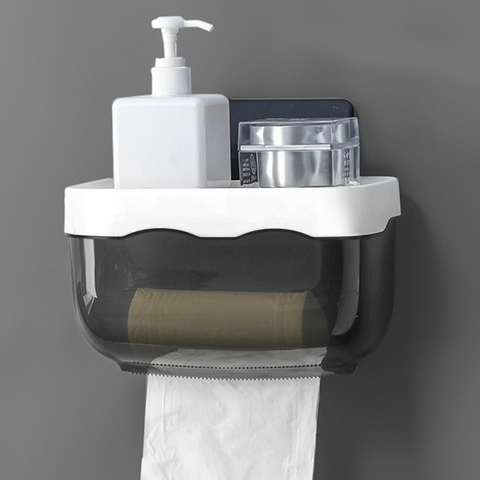 Wall Mount Toilet Paper Holder Waterproof Mobile Phone Storage Shelf Rack Tissue Bathroom Box Alitools - Wall Mounted Toilet Paper Holder With Shelf